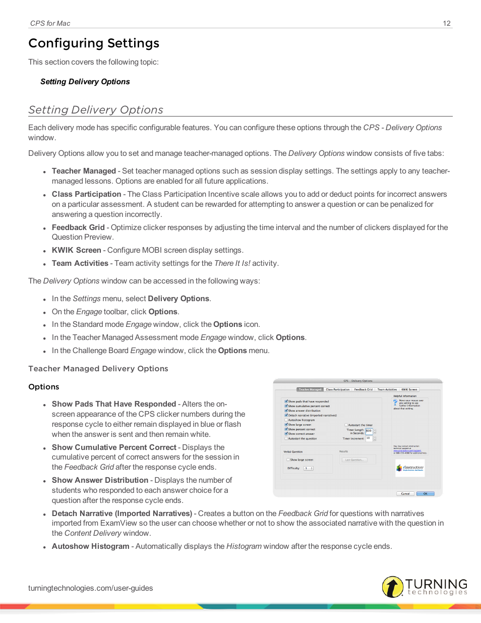 Configuring settings, Setting delivery options | Turning Technologies CPS User Manual | Page 12 / 79