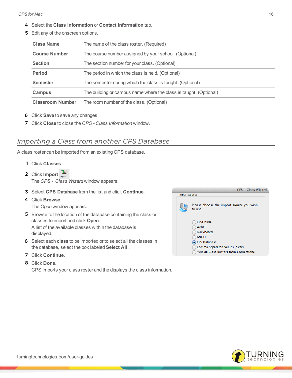 Importing a class from another cps database | Turning Technologies CPS User Manual | Page 16 / 79