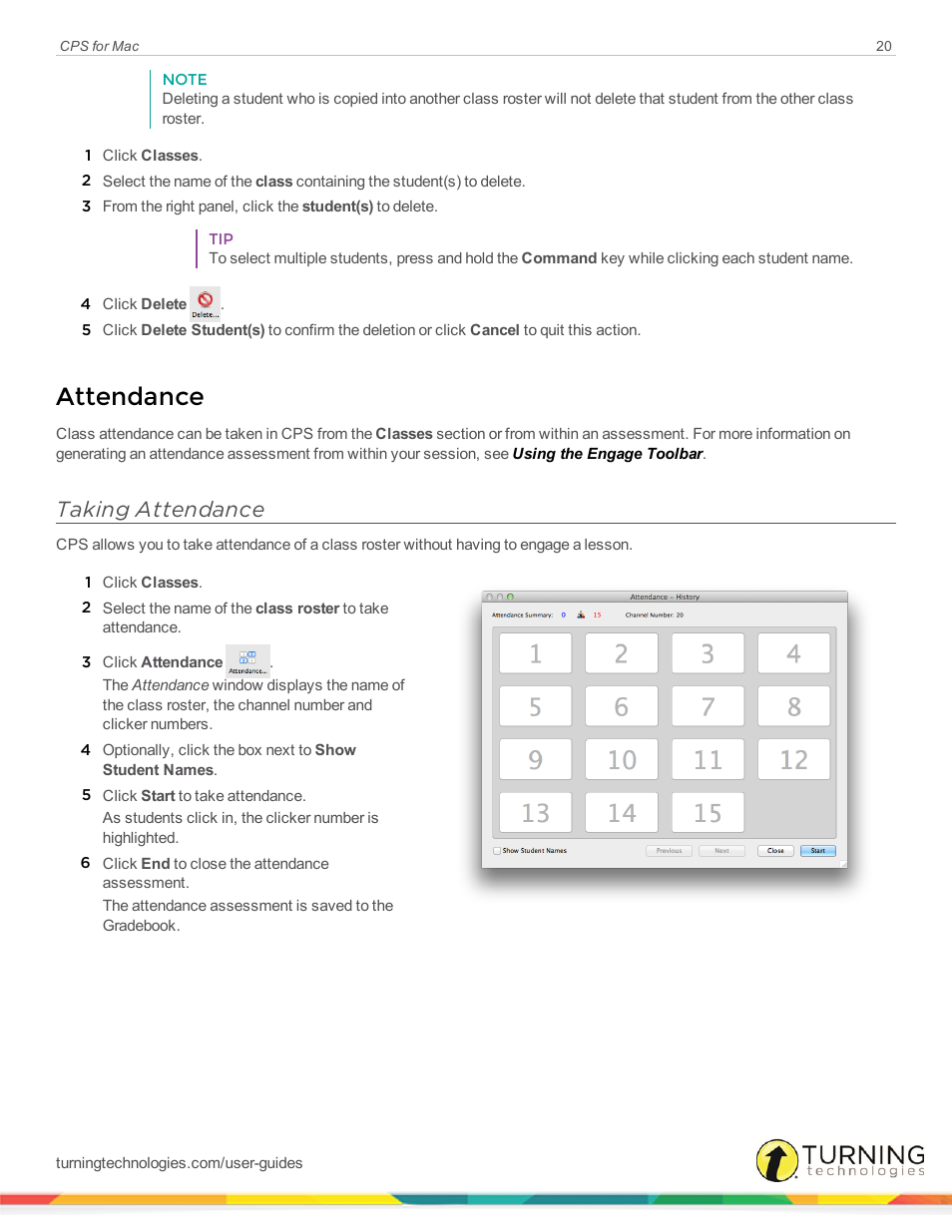 Attendance, Taking attendance | Turning Technologies CPS User Manual | Page 20 / 79