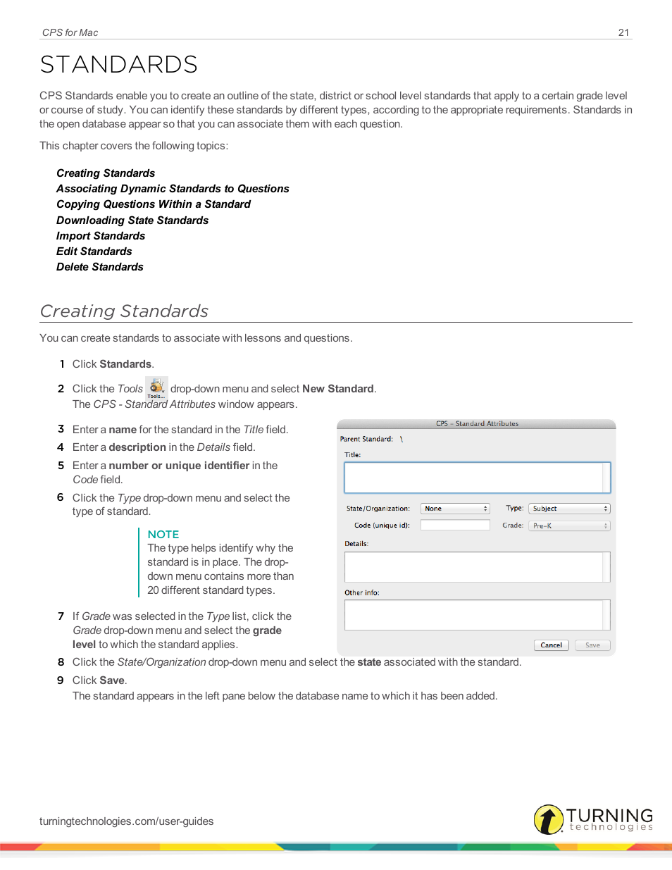 Standards, Creating standards | Turning Technologies CPS User Manual | Page 21 / 79