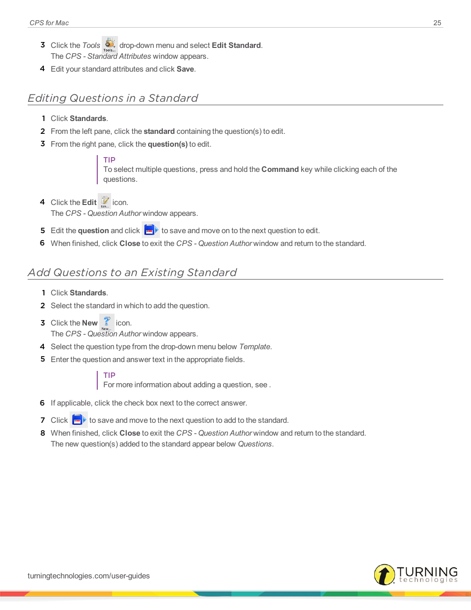 Editing questions in a standard, Add questions to an existing standard | Turning Technologies CPS User Manual | Page 25 / 79