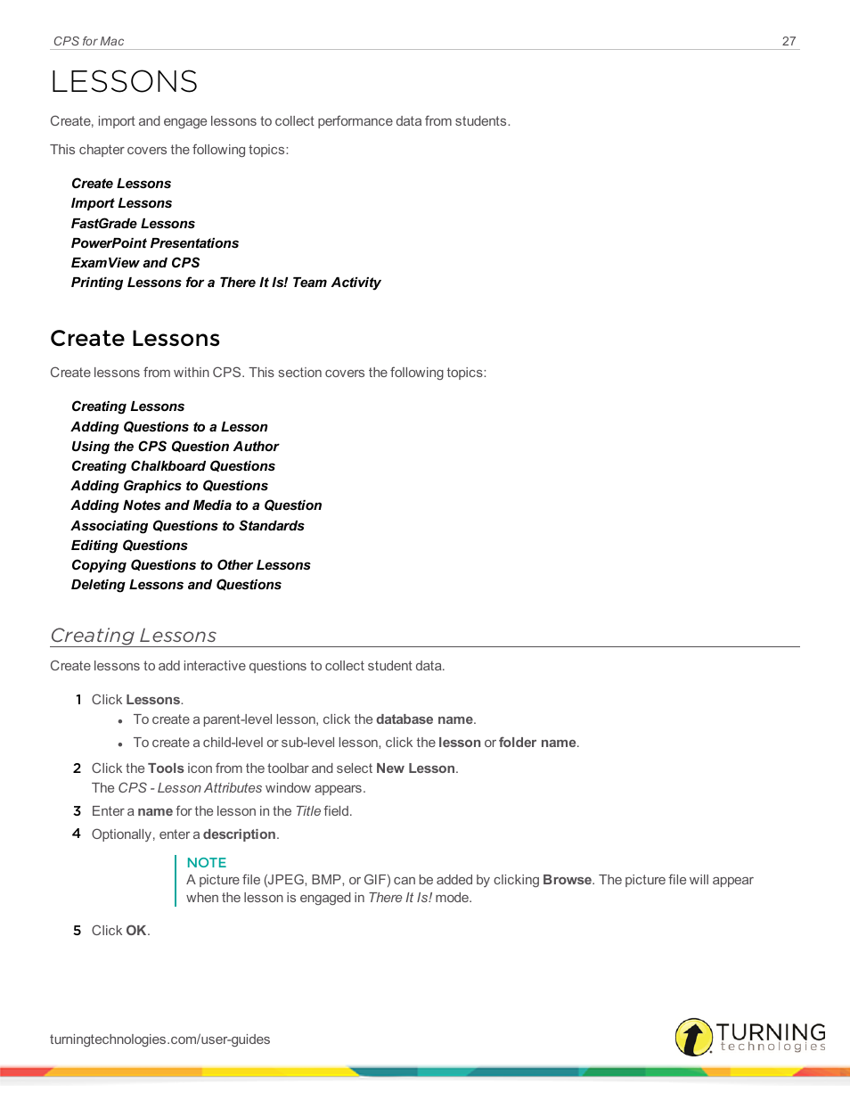 Lessons, Create lessons, Creating lessons | Turning Technologies CPS User Manual | Page 27 / 79