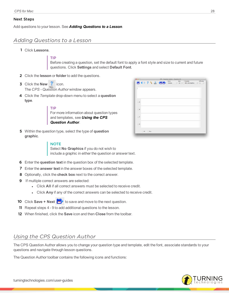 Adding questions to a lesson, Using the cps question author | Turning Technologies CPS User Manual | Page 28 / 79