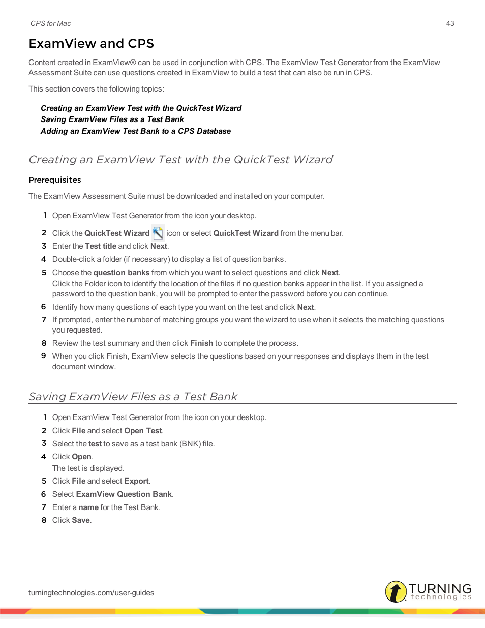 Examview and cps, Saving examview files as a test bank | Turning Technologies CPS User Manual | Page 43 / 79