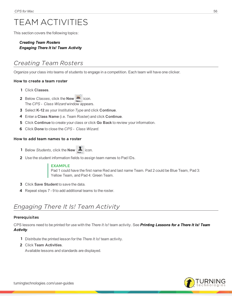 Team activities, Creating team rosters, Engaging there it is! team activity | Turning Technologies CPS User Manual | Page 56 / 79