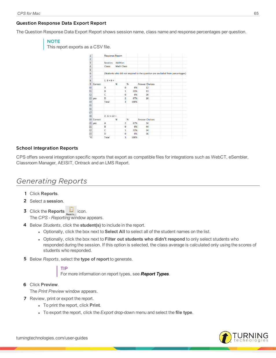 Generating reports | Turning Technologies CPS User Manual | Page 65 / 79