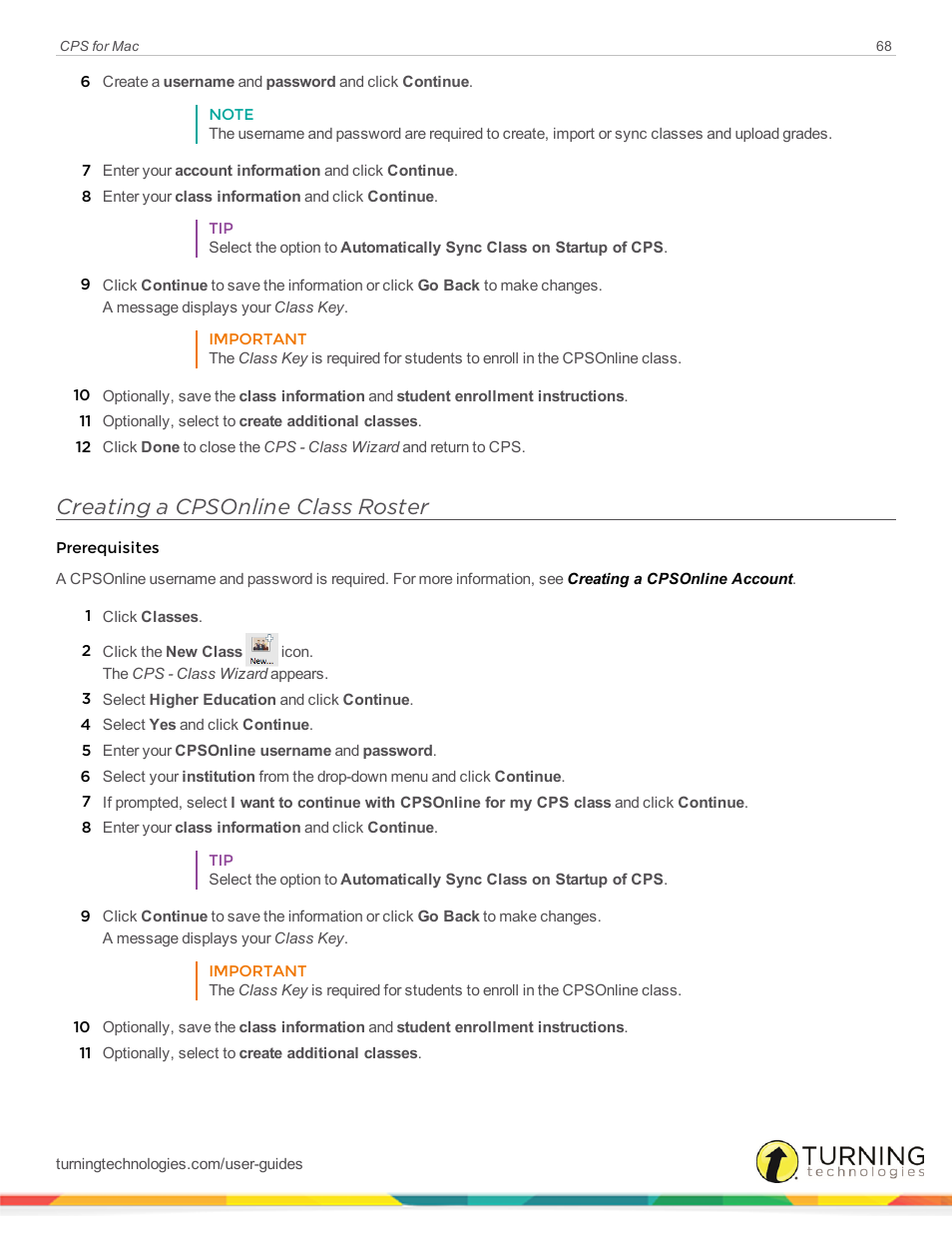 Creating a cpsonline class roster | Turning Technologies CPS User Manual | Page 68 / 79