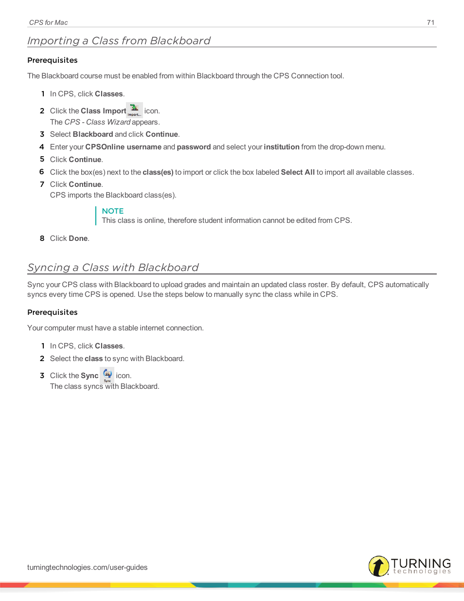 Importing a class from blackboard, Syncing a class with blackboard | Turning Technologies CPS User Manual | Page 71 / 79