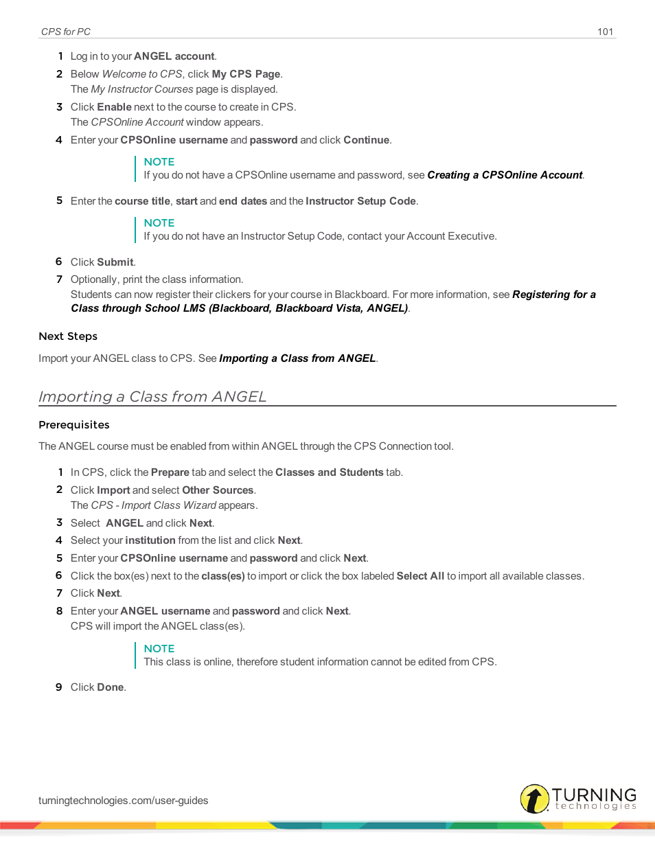 Importing a class from angel | Turning Technologies CPS User Manual | Page 101 / 106