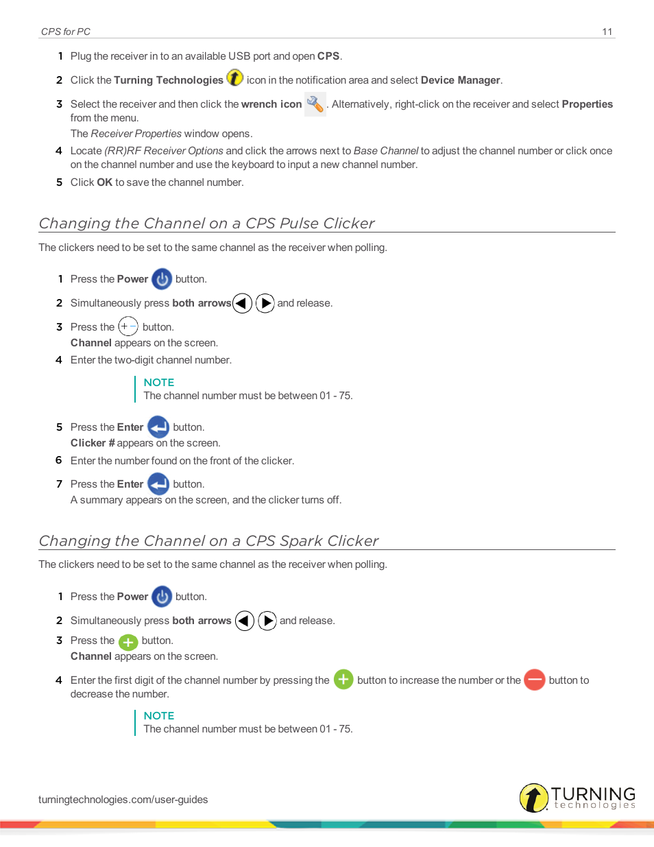 Changing the channel on a cps pulse clicker, Changing the channel on a cps spark clicker | Turning Technologies CPS User Manual | Page 11 / 106