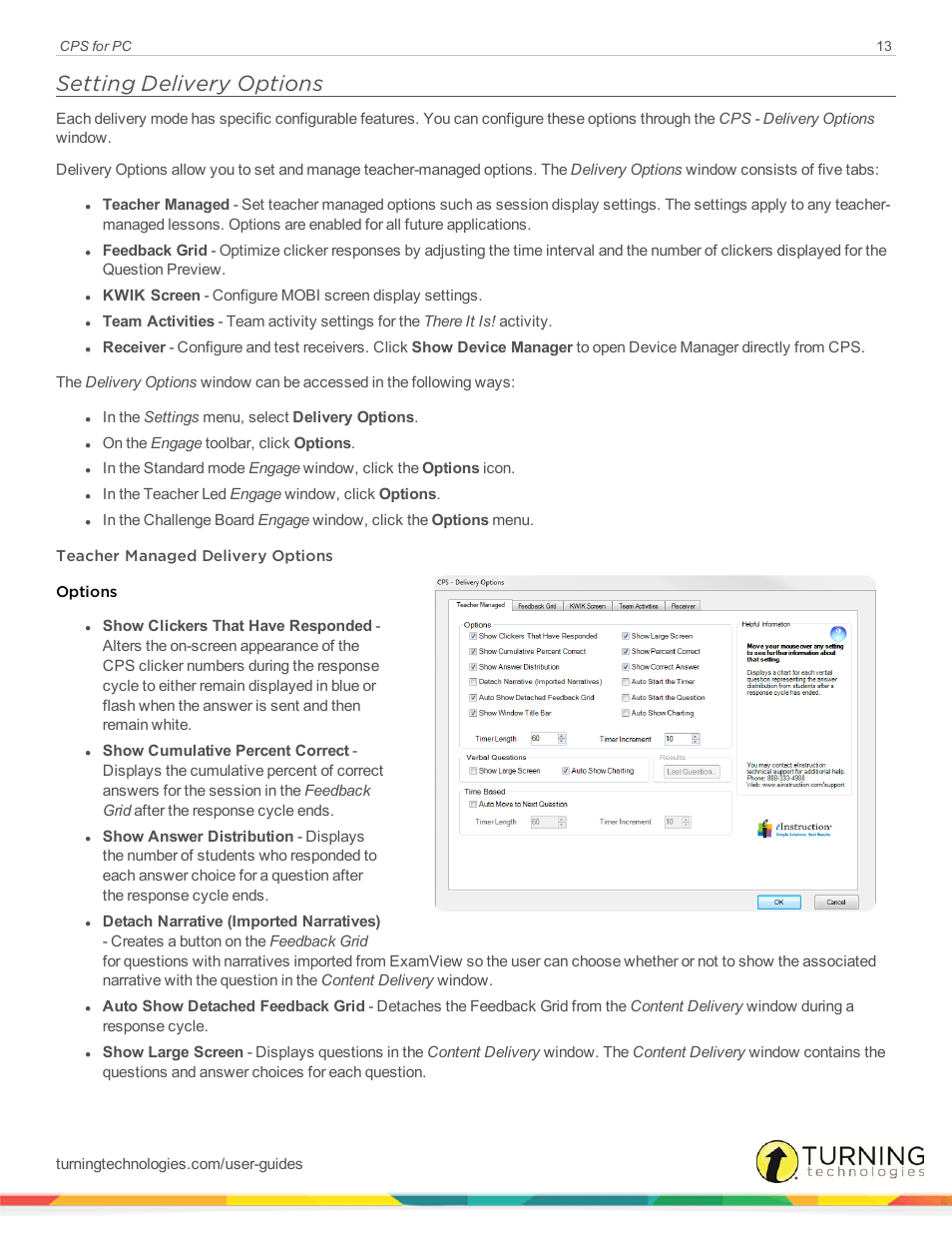 Setting delivery options | Turning Technologies CPS User Manual | Page 13 / 106