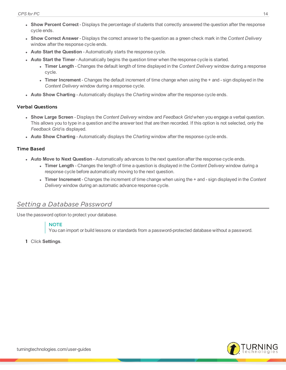 Setting a database password | Turning Technologies CPS User Manual | Page 14 / 106