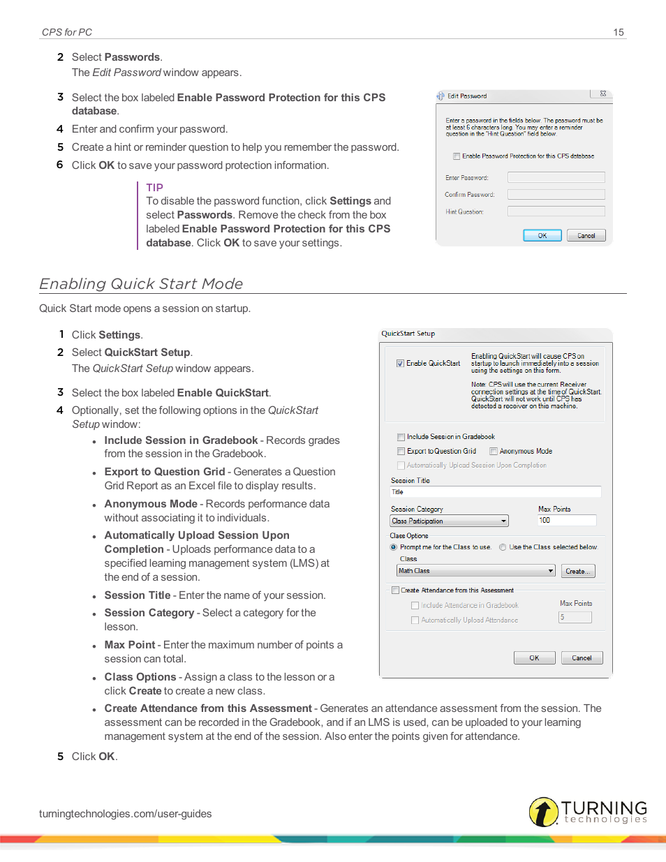 Enabling quick start mode | Turning Technologies CPS User Manual | Page 15 / 106