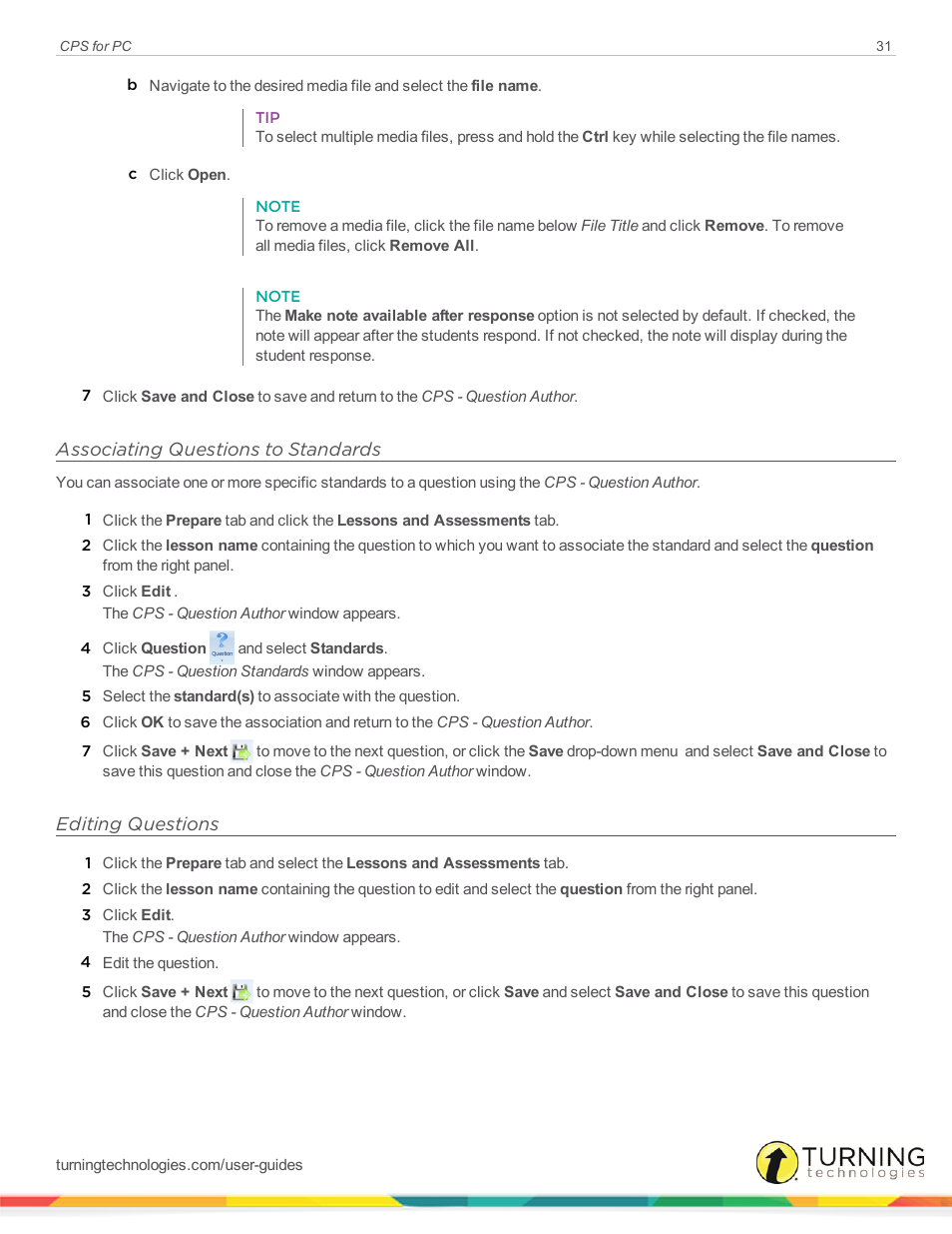 Associating questions to standards, Editing questions | Turning Technologies CPS User Manual | Page 31 / 106