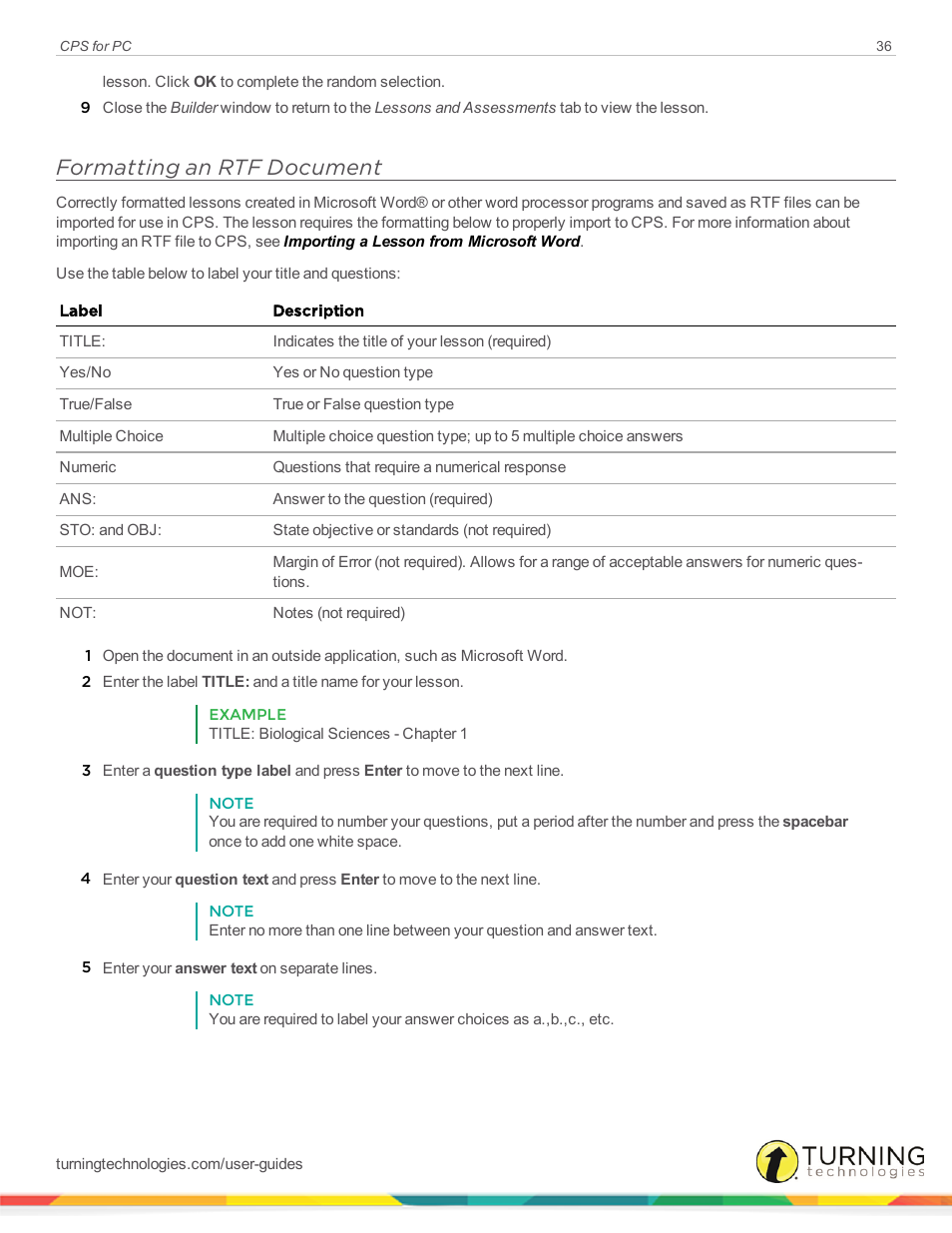 Formatting an rtf document | Turning Technologies CPS User Manual | Page 36 / 106