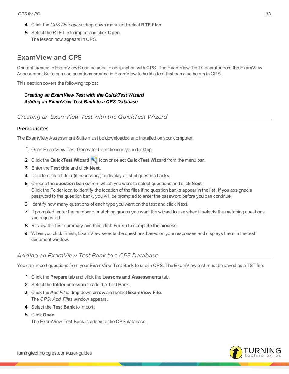 Examview and cps, Adding an examview test bank to a cps database | Turning Technologies CPS User Manual | Page 38 / 106