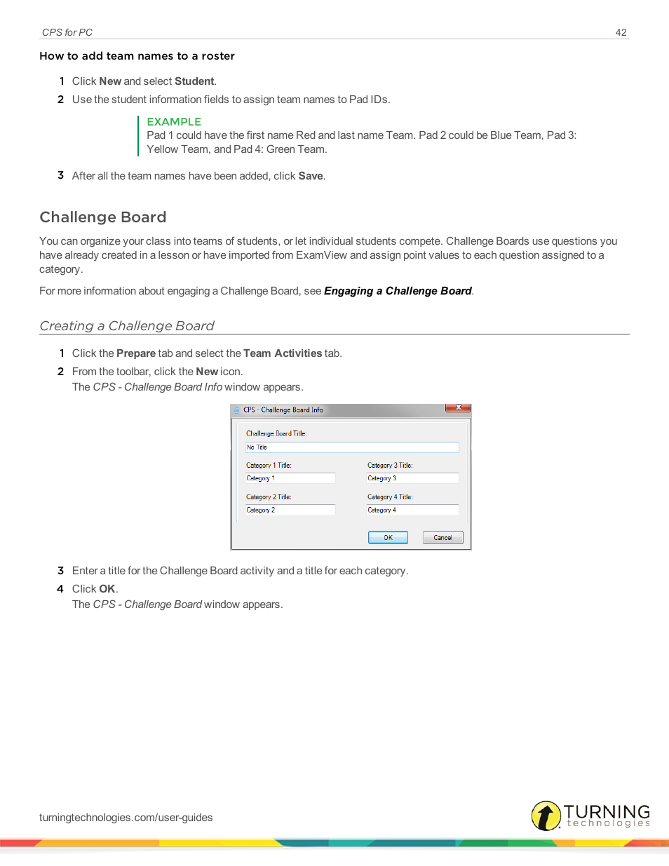 Challenge board, Creating a challenge board | Turning Technologies CPS User Manual | Page 42 / 106