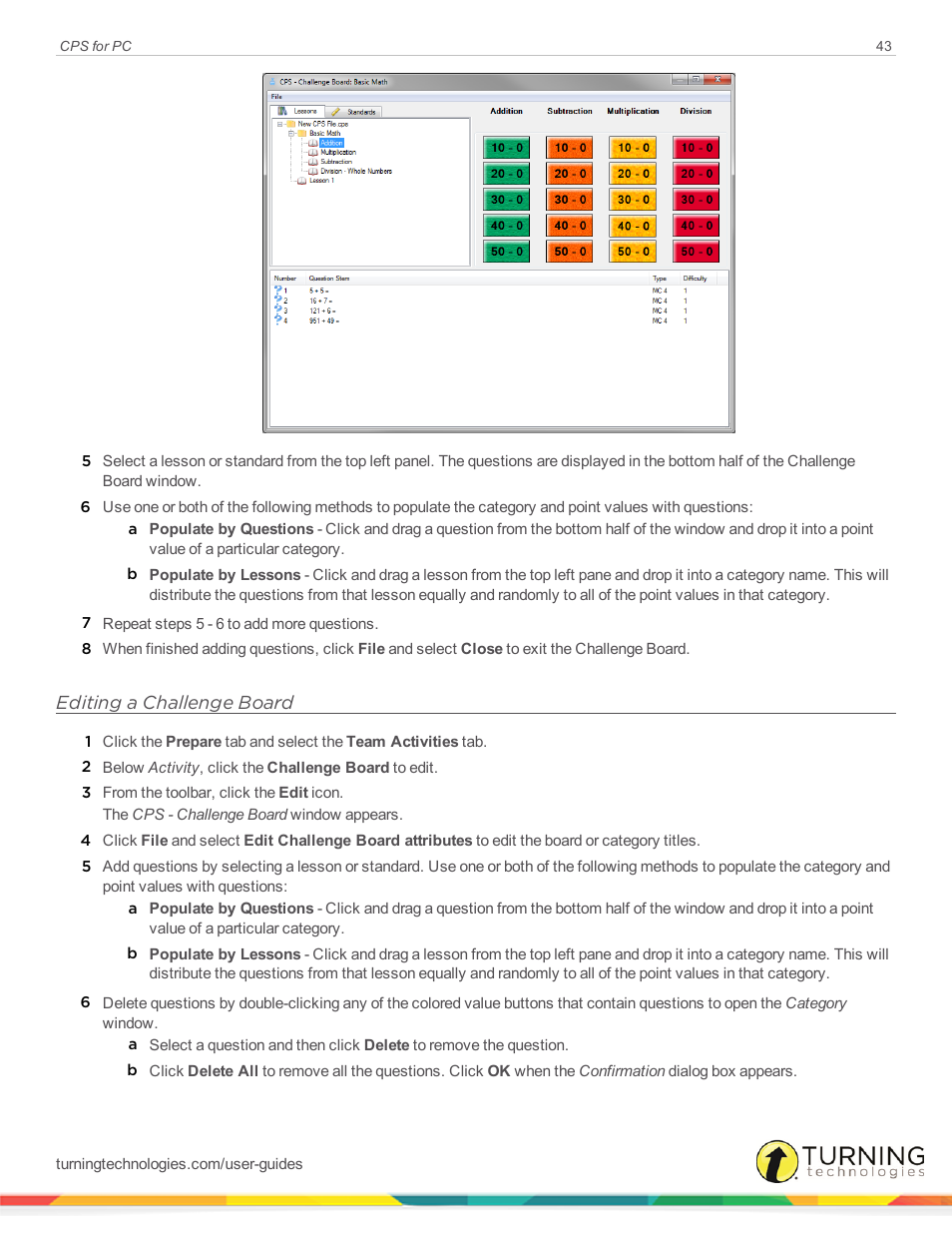 Editing a challenge board | Turning Technologies CPS User Manual | Page 43 / 106