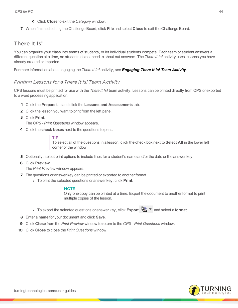 There it is, Printing lessons for a there it is! team activity | Turning Technologies CPS User Manual | Page 44 / 106