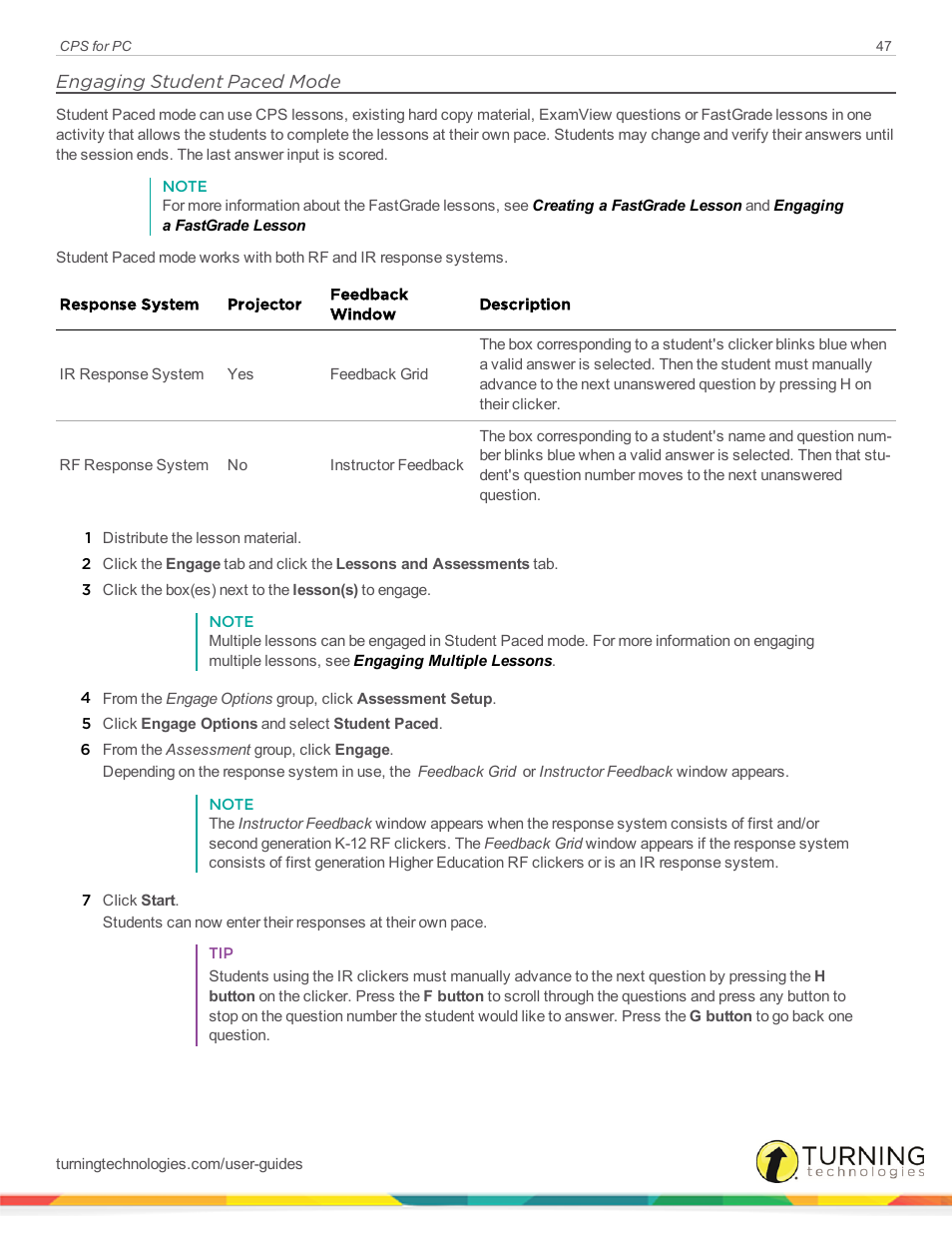 Engaging student paced mode | Turning Technologies CPS User Manual | Page 47 / 106