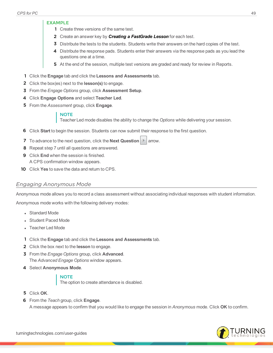 Engaging anonymous mode | Turning Technologies CPS User Manual | Page 49 / 106