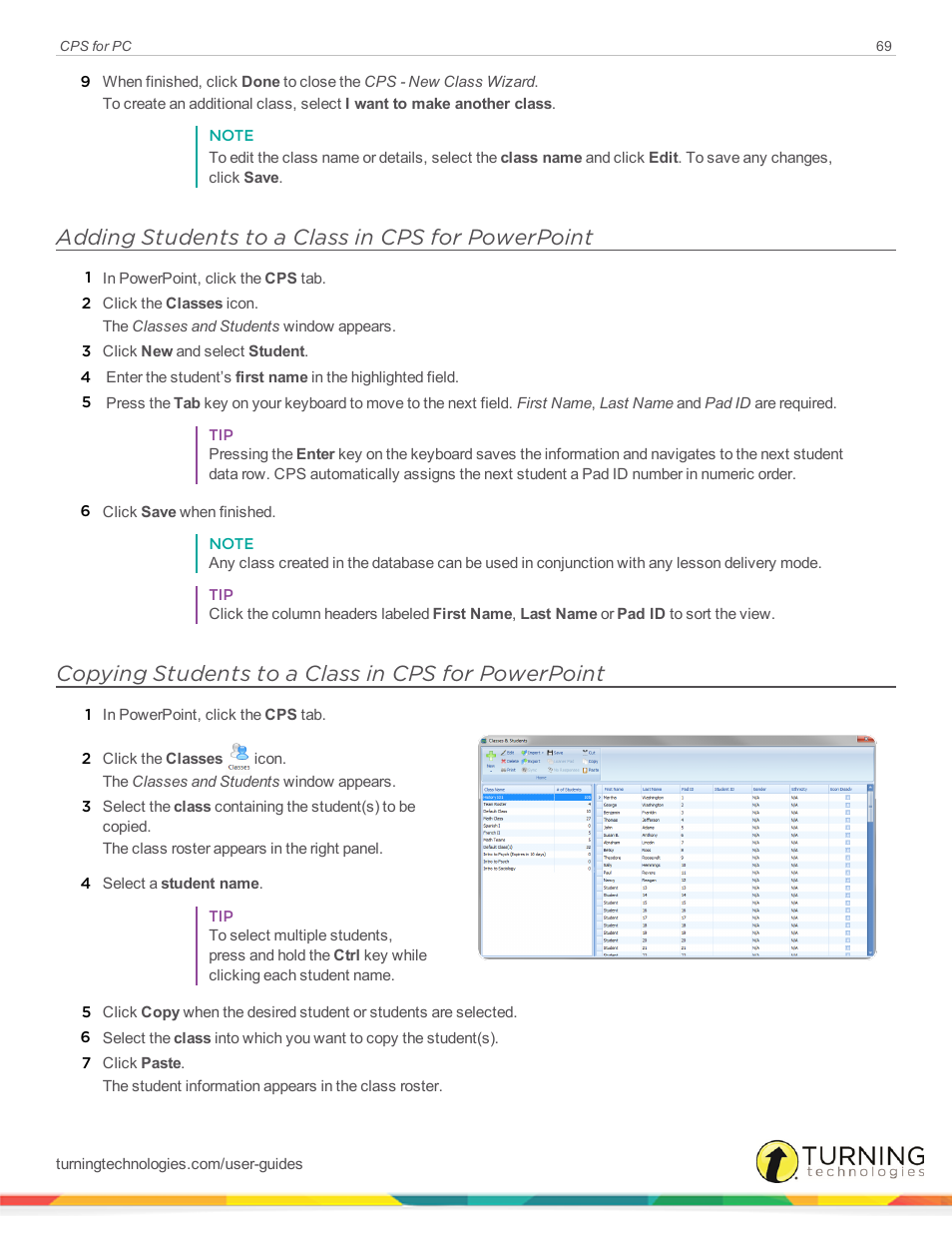 Adding students to a class in cps for powerpoint, Copying students to a class in cps for powerpoint | Turning Technologies CPS User Manual | Page 69 / 106
