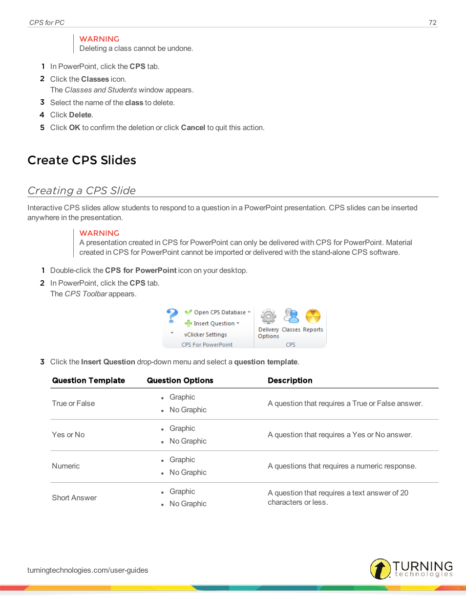 Create cps slides, Creating a cps slide, Creating | A cps slide | Turning Technologies CPS User Manual | Page 72 / 106
