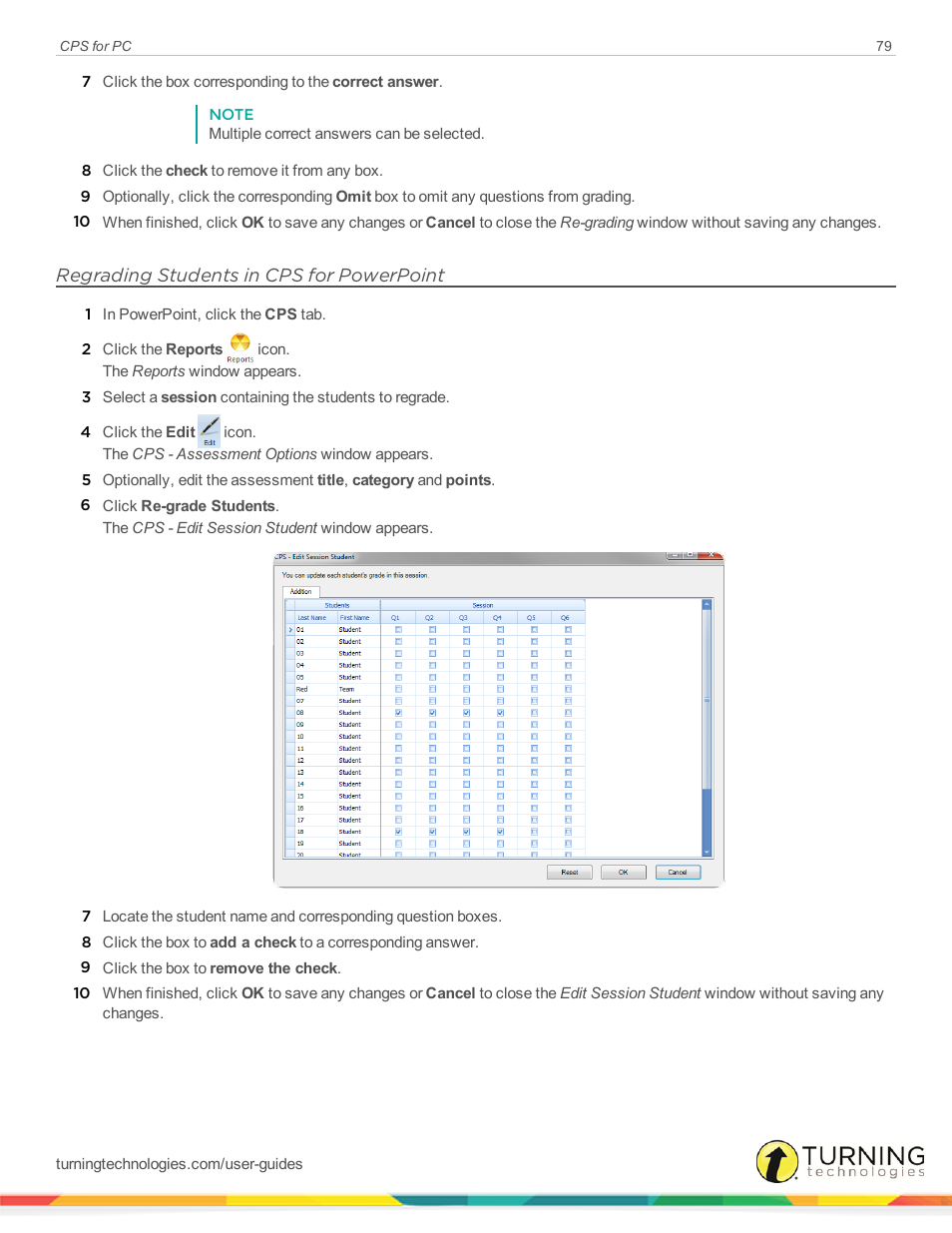 Regrading students in cps for powerpoint | Turning Technologies CPS User Manual | Page 79 / 106