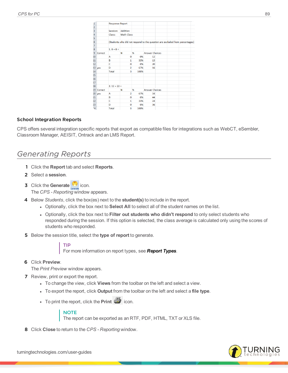 Generating reports | Turning Technologies CPS User Manual | Page 89 / 106