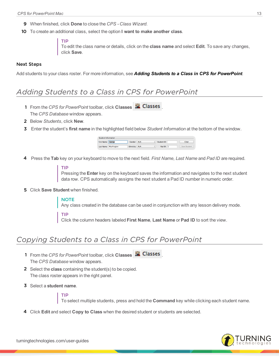 Adding students to a class in cps for powerpoint, Copying students to a class in cps for powerpoint | Turning Technologies CPS User Manual | Page 13 / 31