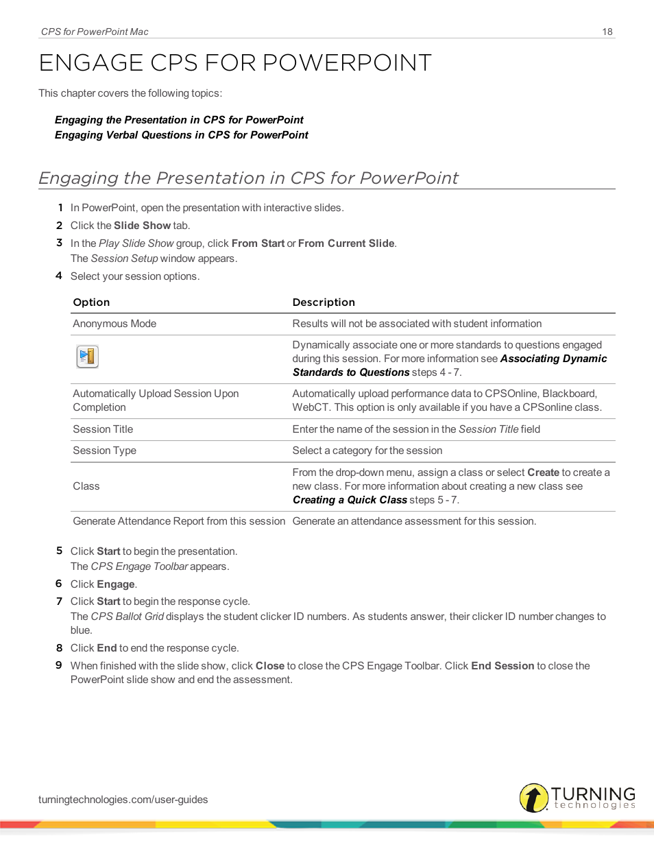 Engage cps for powerpoint, Engaging the presentation in cps for powerpoint | Turning Technologies CPS User Manual | Page 18 / 31