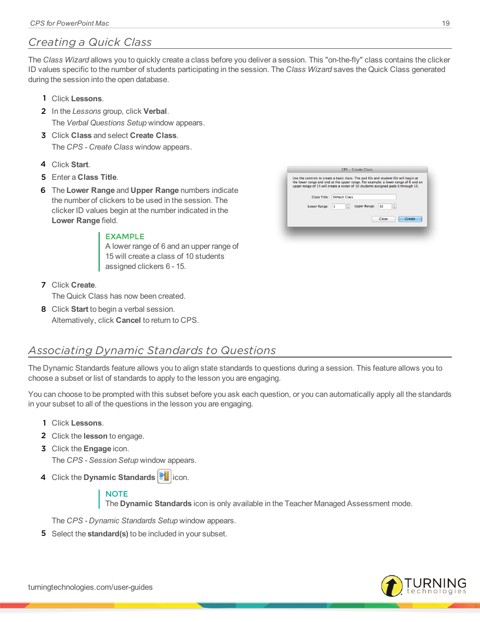 Creating a quick class, Associating dynamic standards to questions, Associating dynamic | Standards to questions | Turning Technologies CPS User Manual | Page 19 / 31