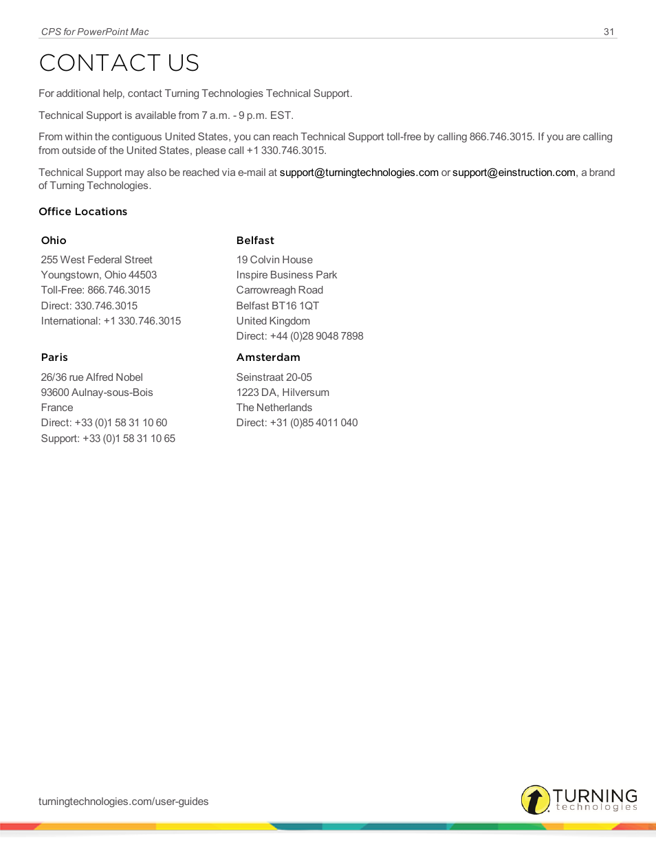 Contact us | Turning Technologies CPS User Manual | Page 31 / 31