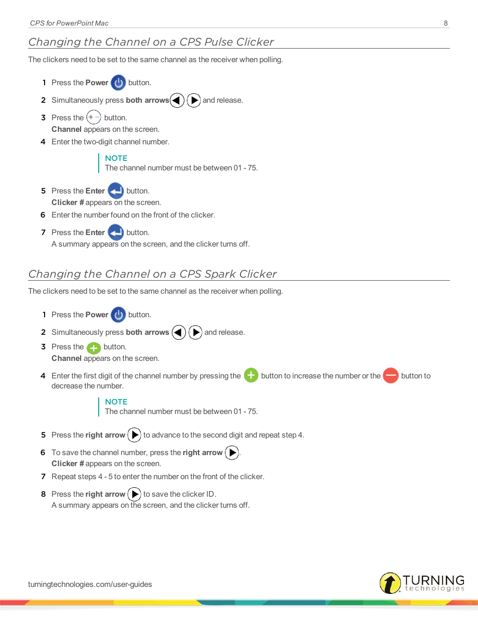 Changing the channel on a cps pulse clicker, Changing the channel on a cps spark clicker | Turning Technologies CPS User Manual | Page 8 / 31