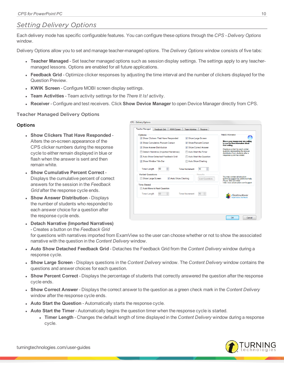 Setting delivery options | Turning Technologies CPS User Manual | Page 10 / 35