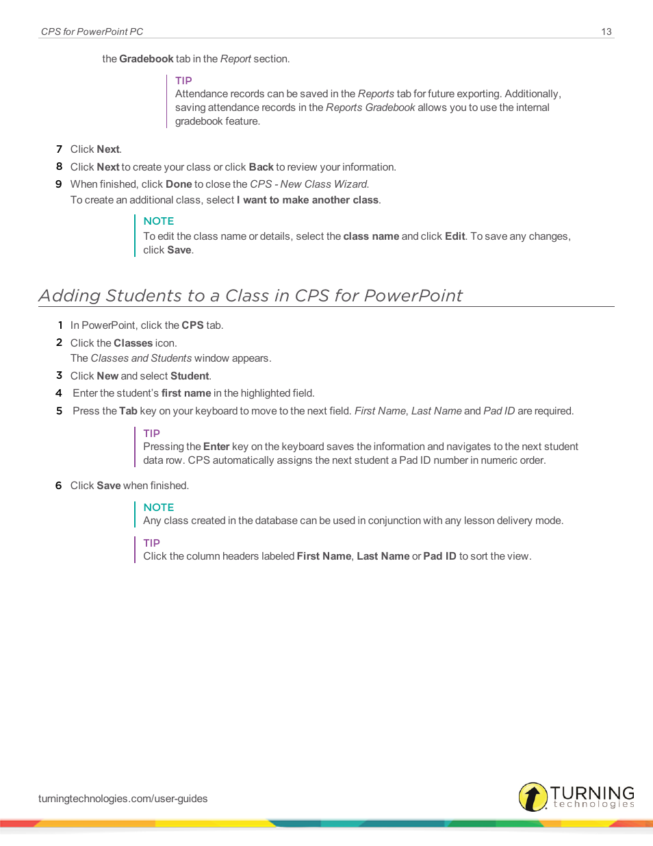 Adding students to a class in cps for powerpoint | Turning Technologies CPS User Manual | Page 13 / 35