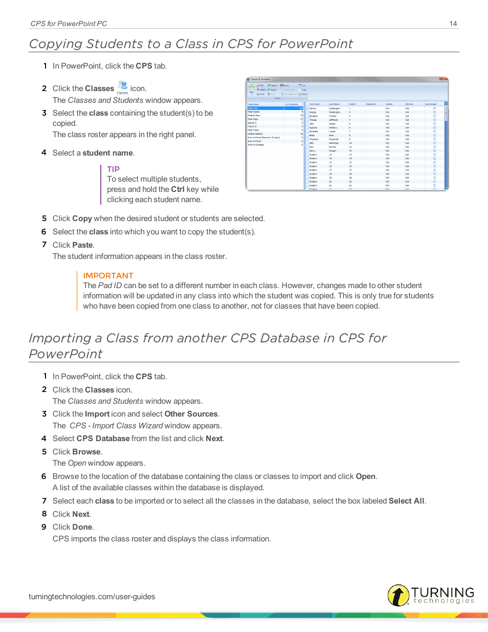 Copying students to a class in cps for powerpoint | Turning Technologies CPS User Manual | Page 14 / 35