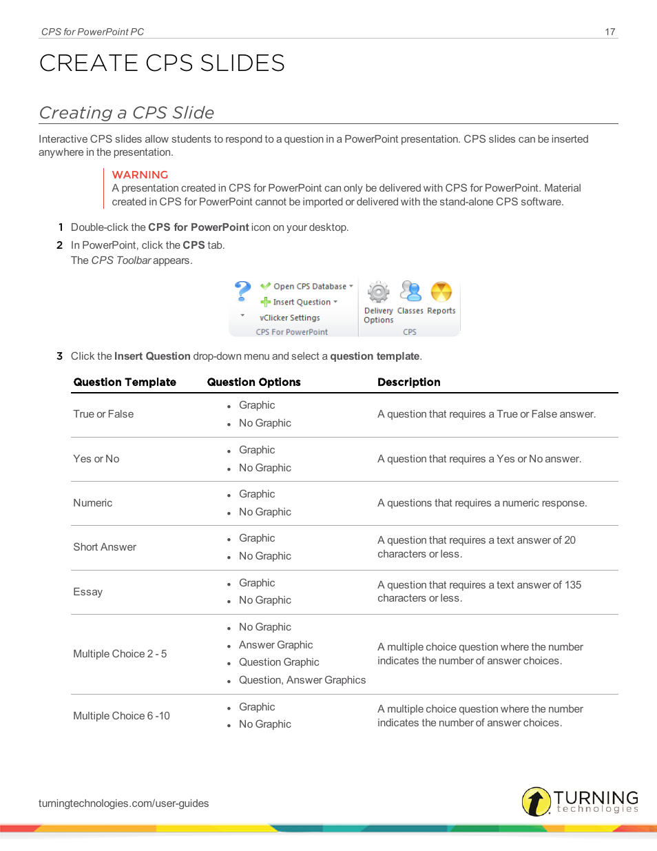 Create cps slides, Creating a cps slide, Creating | A cps slide | Turning Technologies CPS User Manual | Page 17 / 35