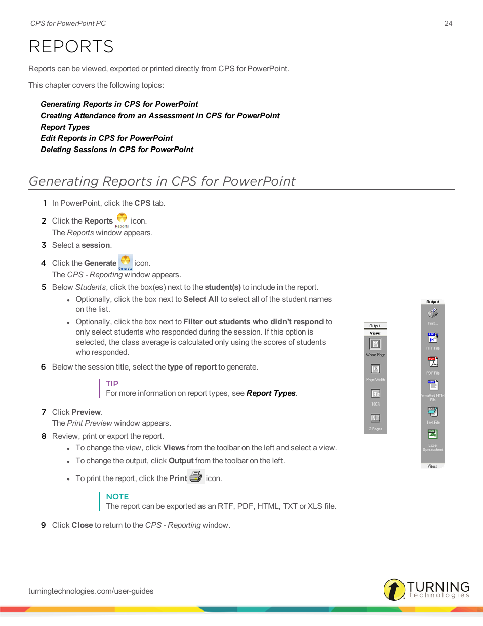 Reports, Generating reports in cps for powerpoint | Turning Technologies CPS User Manual | Page 24 / 35