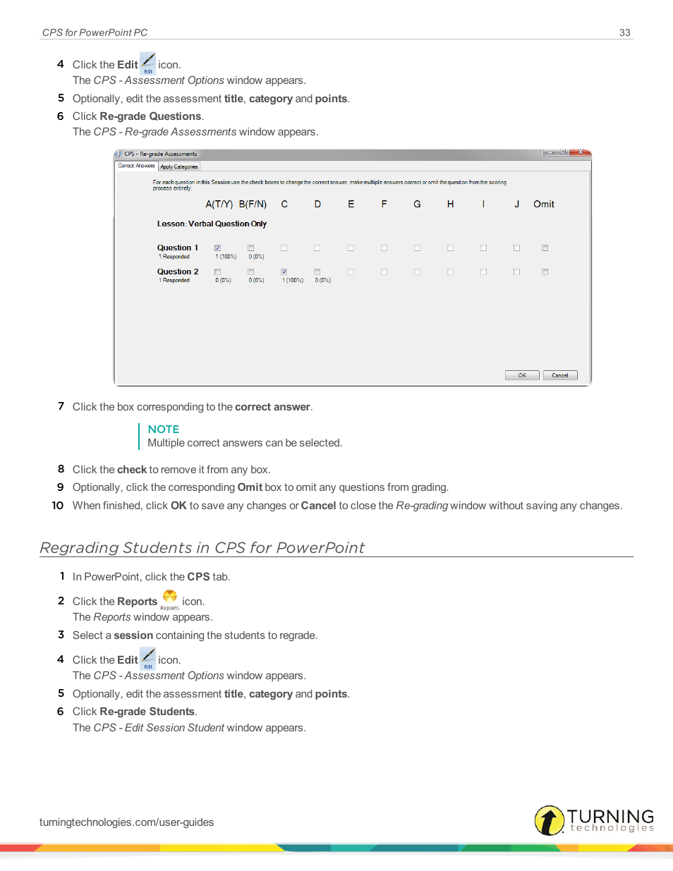 Regrading students in cps for powerpoint | Turning Technologies CPS User Manual | Page 33 / 35