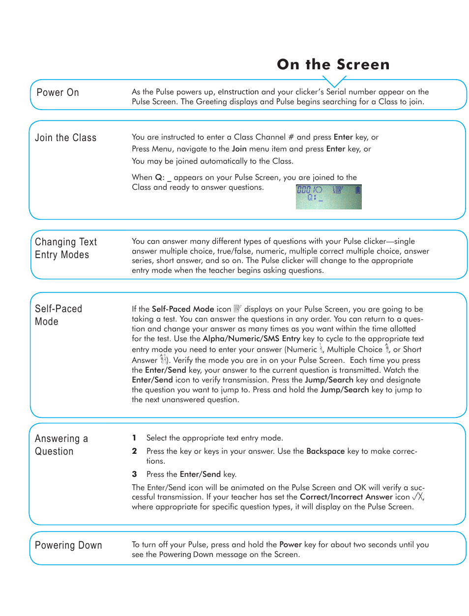 Pulse, On the screen | Turning Technologies Pulse User Manual | Page 2 / 3