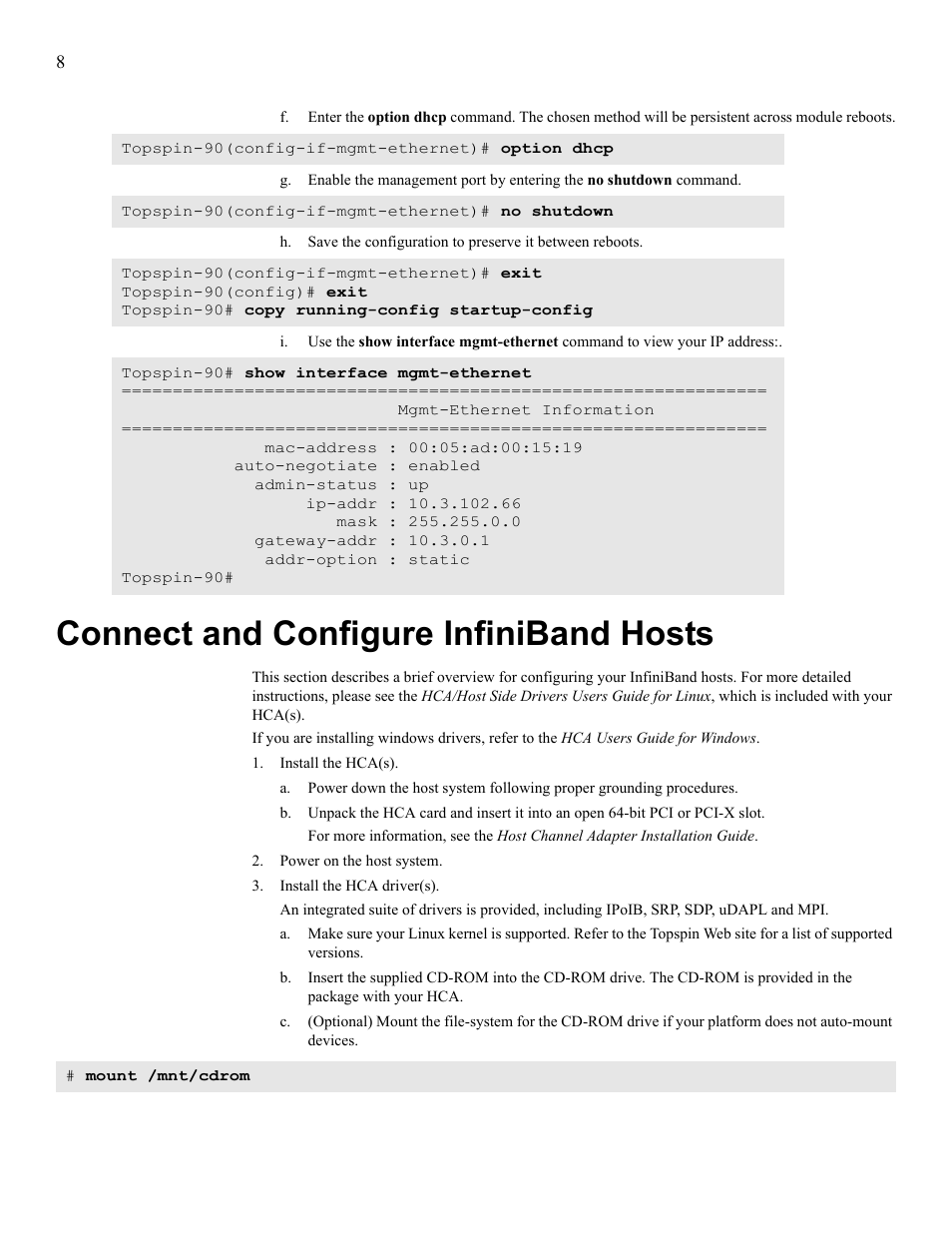 Connect and configure infiniband hosts | Cisco TOPSPIN SFS 3001 User Manual | Page 16 / 30