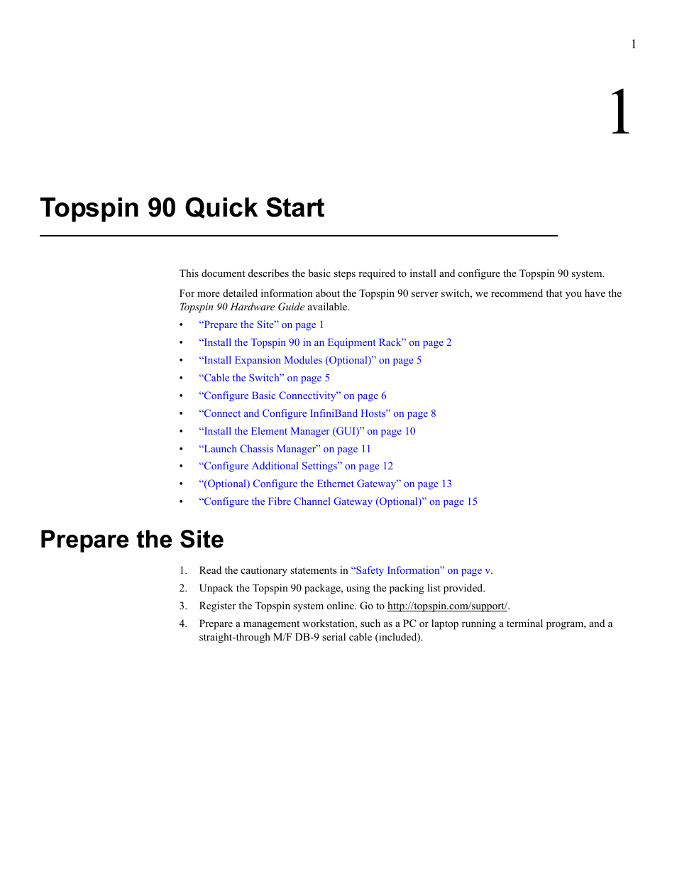 Topspin 90 quick start, Prepare the site | Cisco TOPSPIN SFS 3001 User Manual | Page 9 / 30