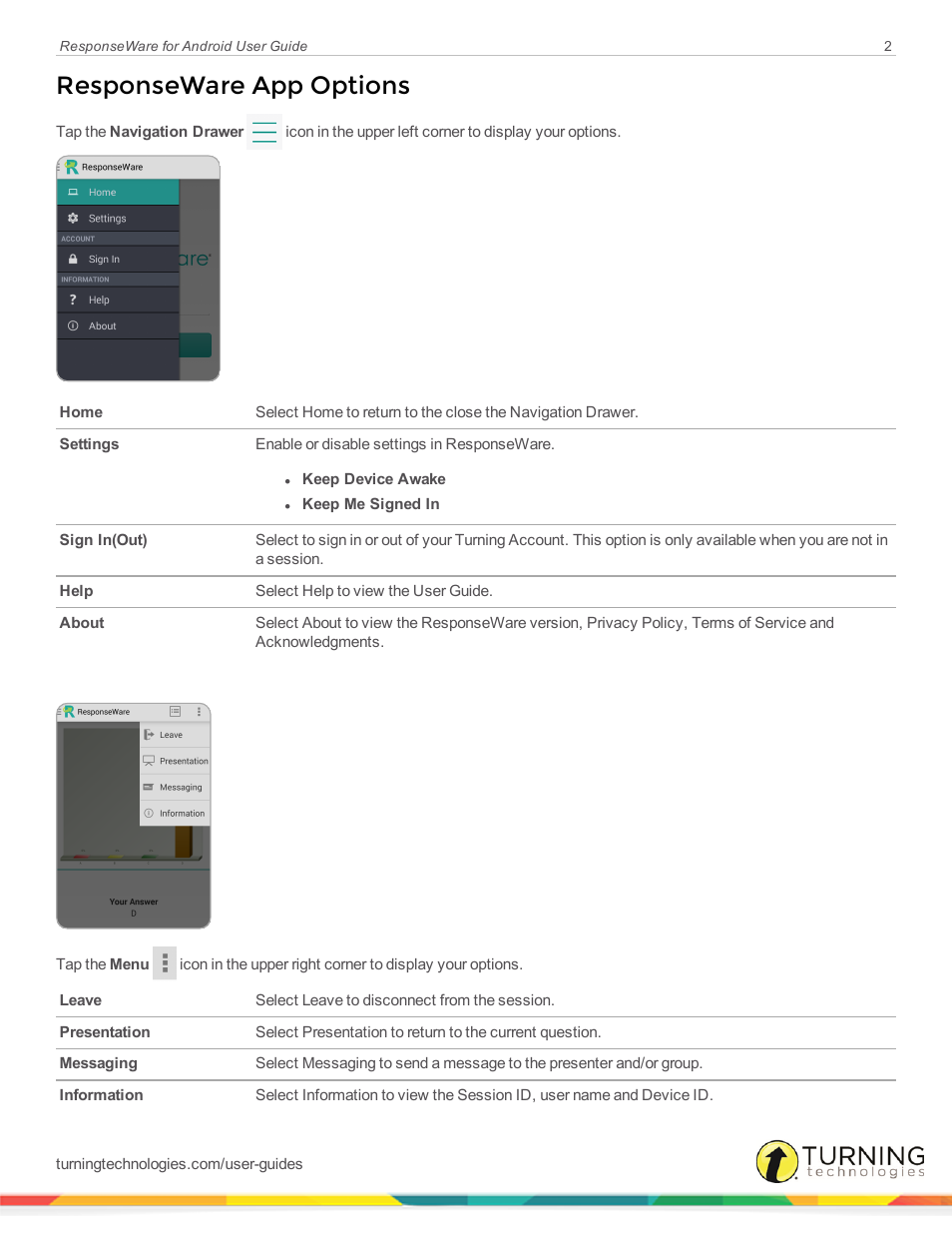 Responseware app options | Turning Technologies ResponseWare User Manual | Page 2 / 10