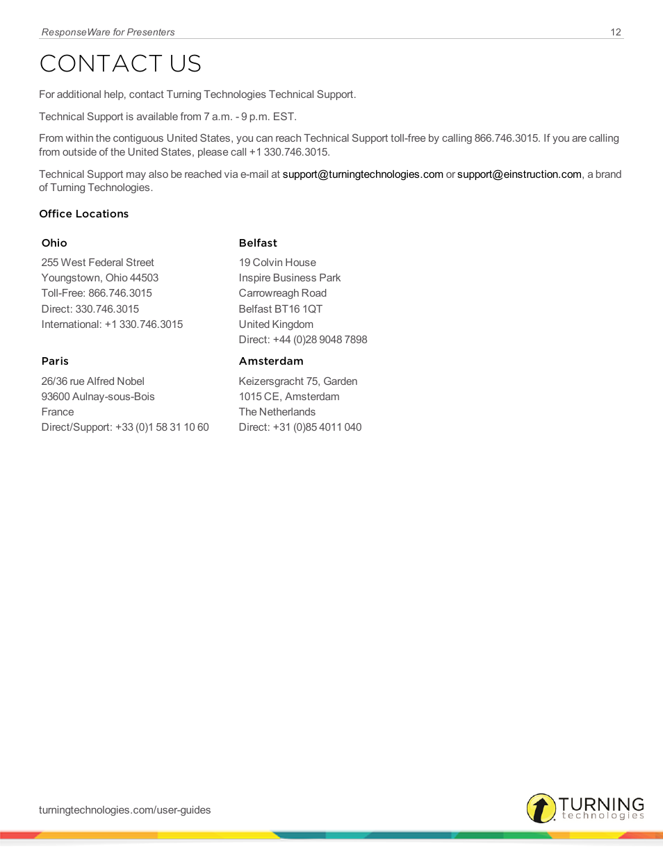 Contact us | Turning Technologies ResponseWare User Manual | Page 12 / 12