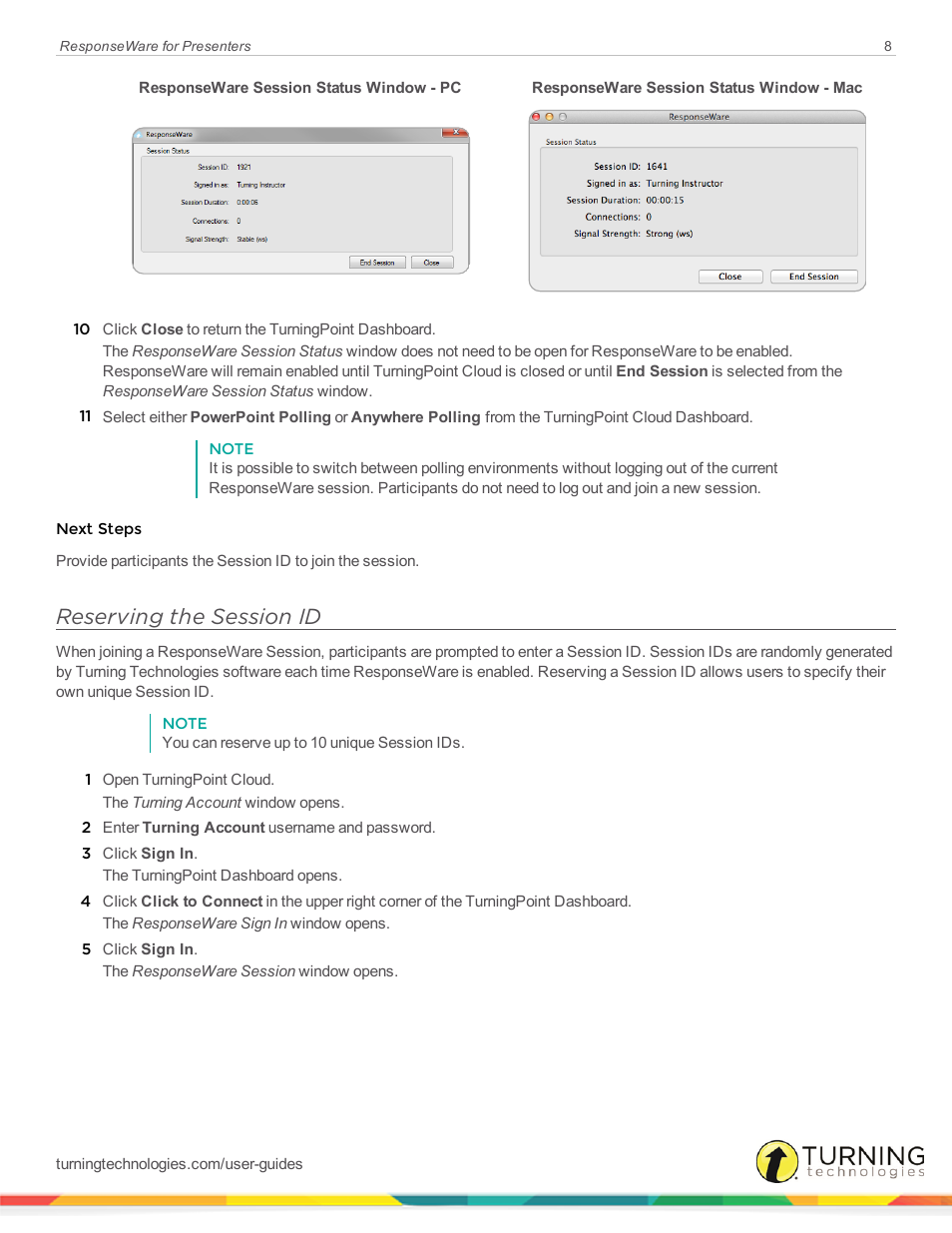 Reserving the session id | Turning Technologies ResponseWare User Manual | Page 8 / 12