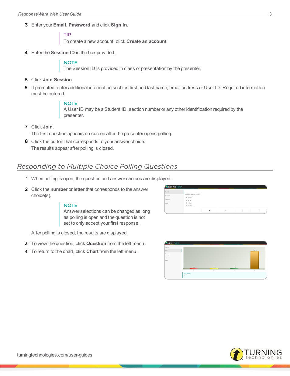 Responding to multiple choice polling questions | Turning Technologies ResponseWare User Manual | Page 3 / 7