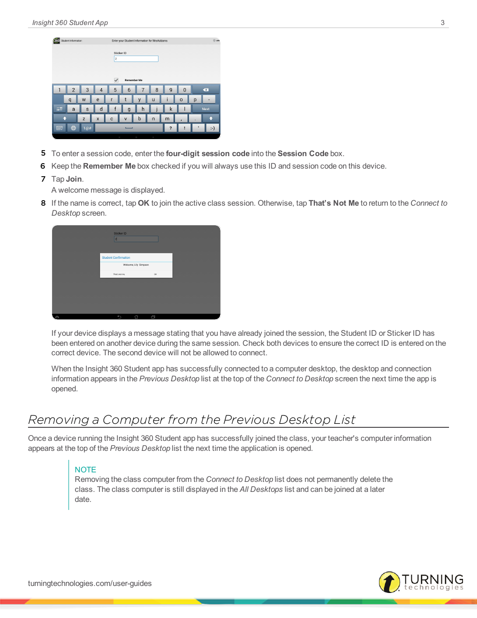 Removing a computer from the previous desktop list | Turning Technologies Android Student App User Manual | Page 3 / 9