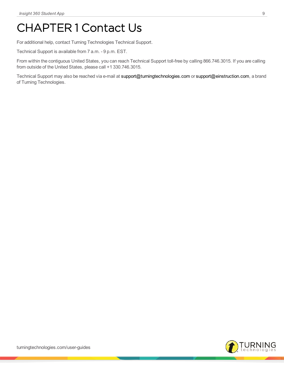 Contact us, Chapter 1 contact us | Turning Technologies Android Student App User Manual | Page 9 / 9