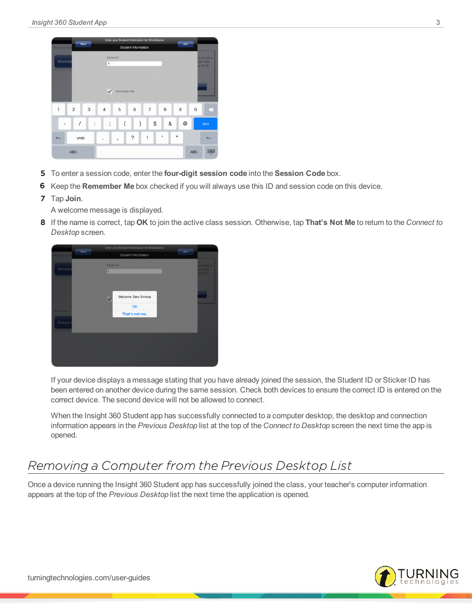 Removing a computer from the previous desktop list | Turning Technologies iOS Student App User Manual | Page 3 / 9